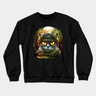 Ukrainian cat agent in the night forest Crewneck Sweatshirt